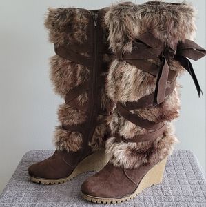 Limelight Faux Fur Wedge Boots